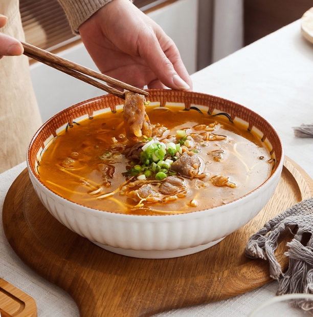 Creative rattan woven 9-inch ceramic soup bowl