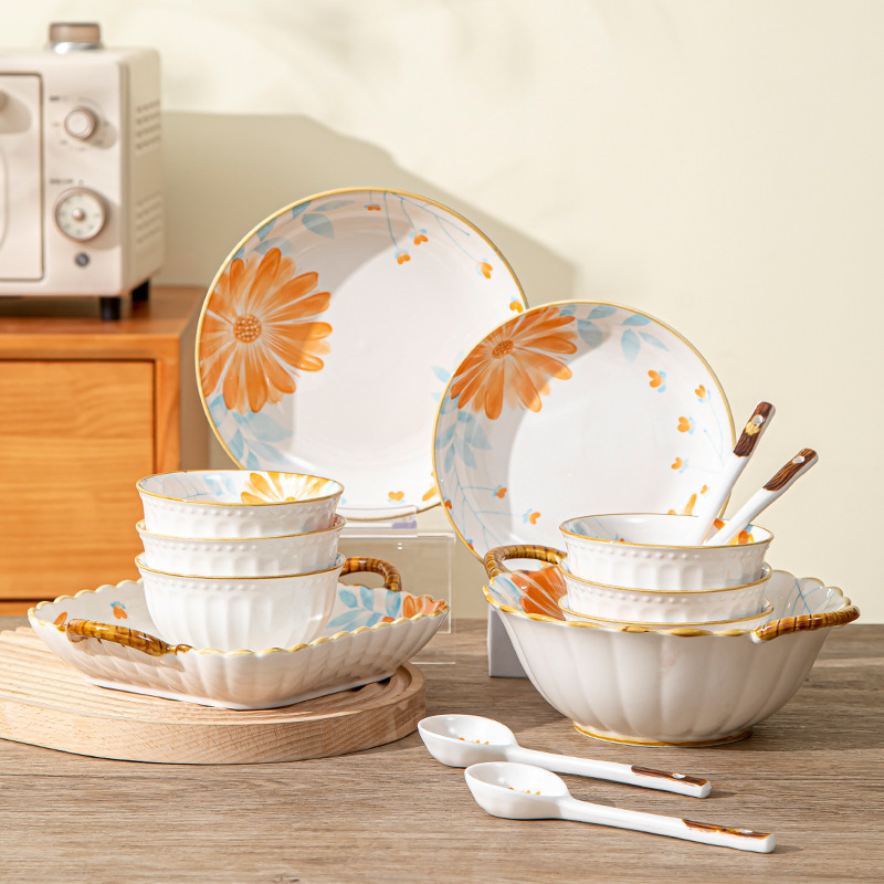 Elegant Daisy ceramic bowl combination