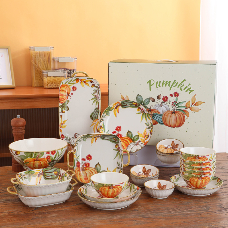 Bowl and plate combination home high appearance level pumpkin
