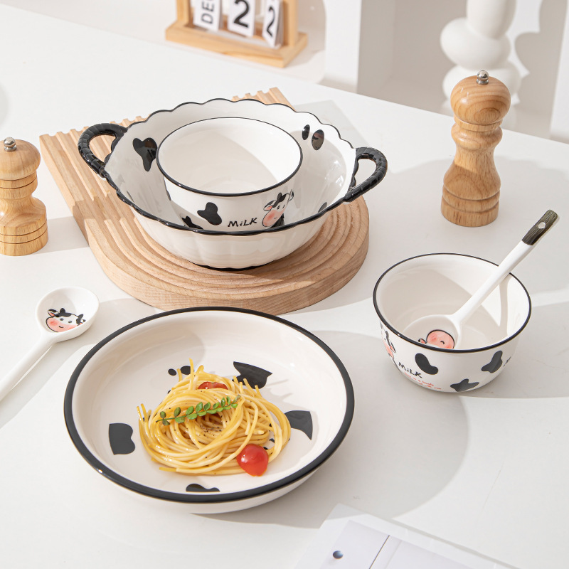 Cartoon children cow bowl and plate combination