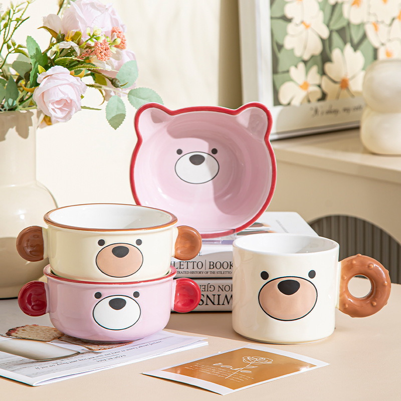 Cartoon cute bear bowl plate combo home