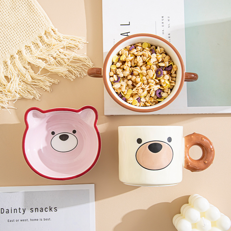Cartoon cute bear bowl plate combo home