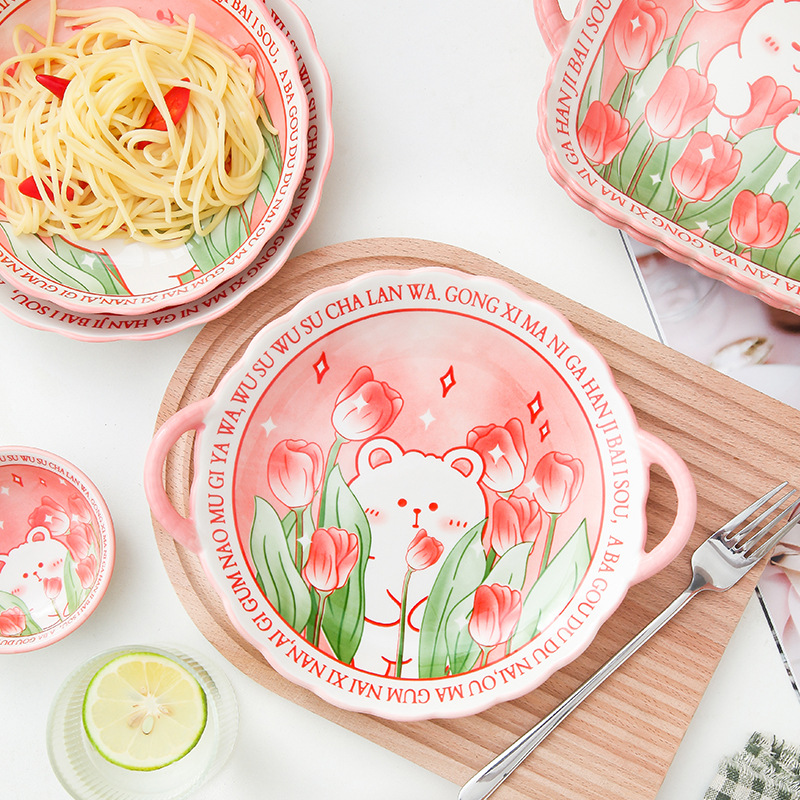 Cute cartoon flower bear ceramic tableware