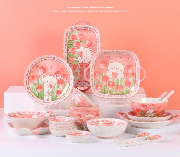 Cute cartoon flower bear ceramic tableware