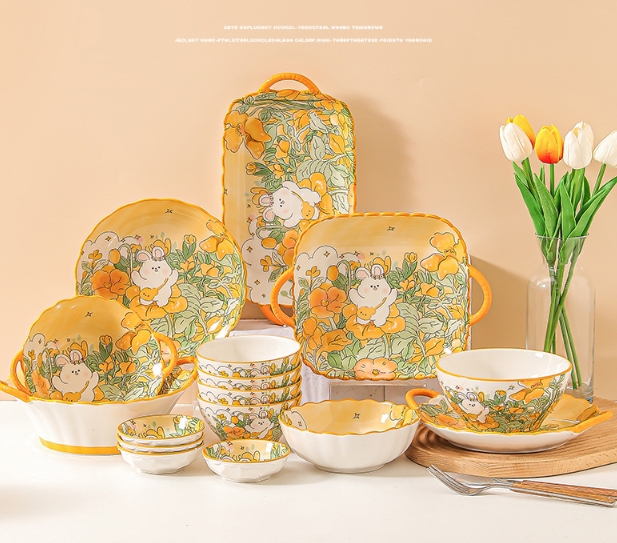 Cute cartoon flower rabbit ceramic tableware