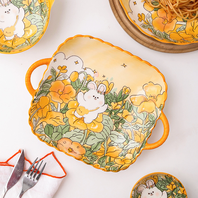 Cute cartoon flower rabbit ceramic tableware