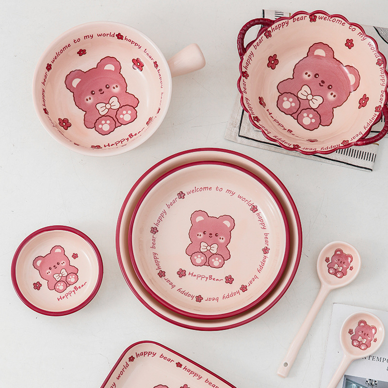 Plate set home Cute Bear ceramic cutlery