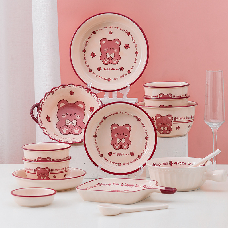 Plate set home Cute Bear ceramic cutlery