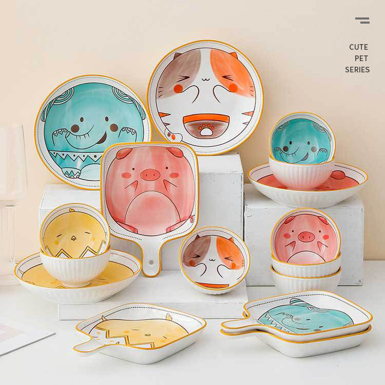 Cute animal ceramic cutlery household handle tray
