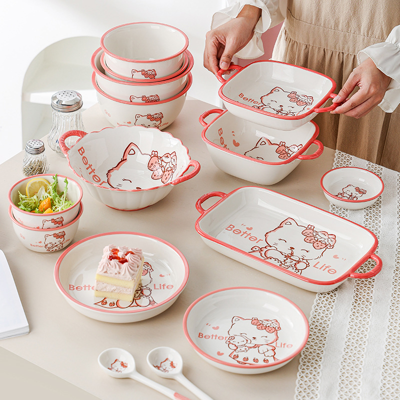 Plates and dishes with dishes and cutlery sets