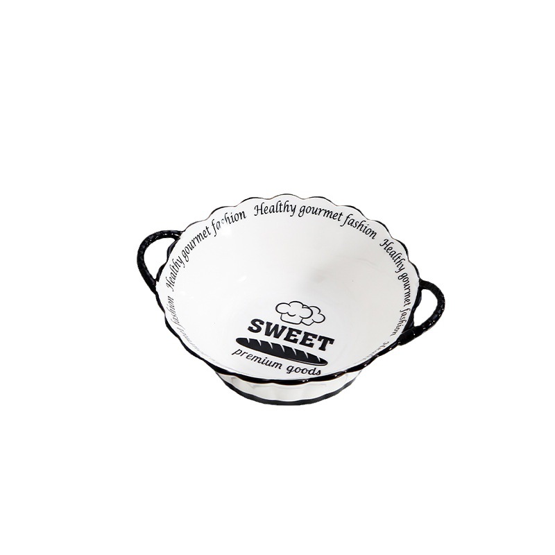 Black and white rice bowl, rice spoon, dinner plate
