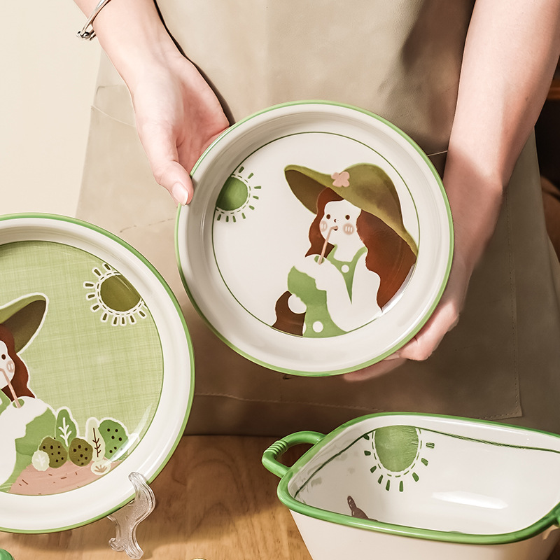 Cartoon Little girl ceramic bowl and plate set
