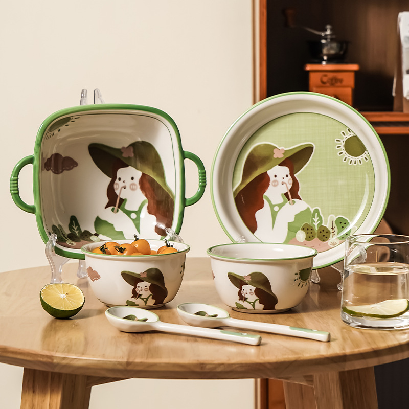 Cartoon Little girl ceramic bowl and plate set