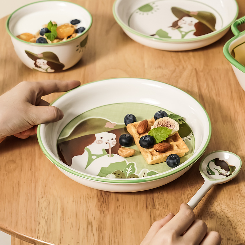 Cartoon Little girl ceramic bowl and plate set