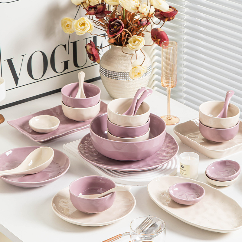 Purple dish set household light luxury tableware