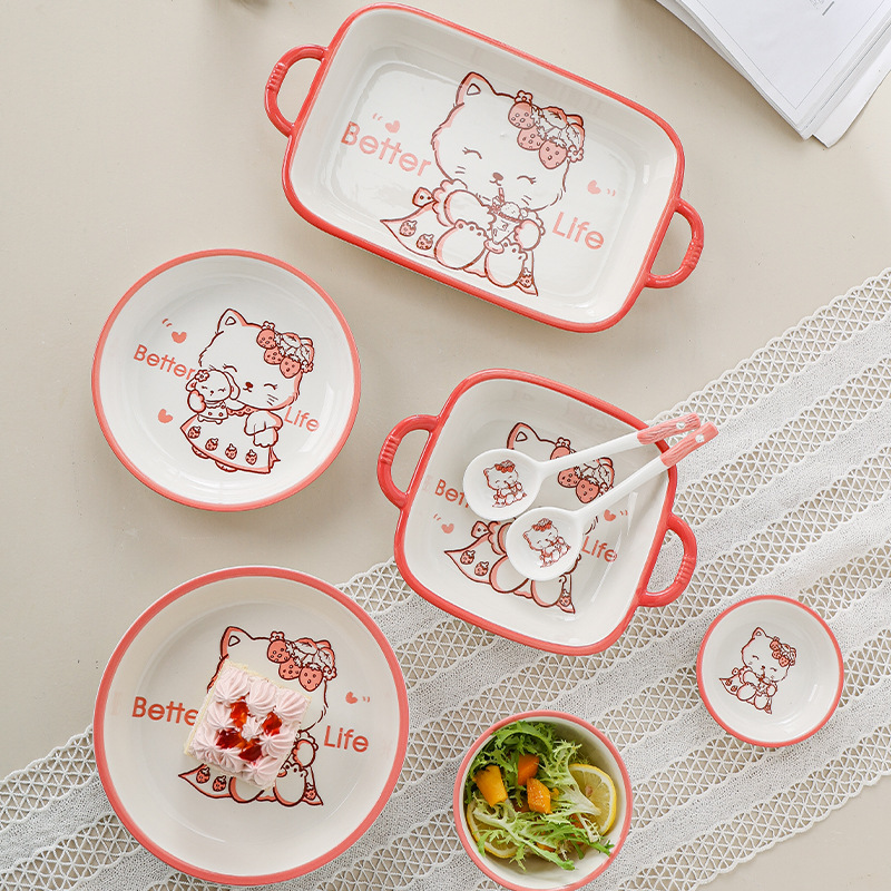 Bowl Home strawberry bowl ceramic cutlery lovely girl heart