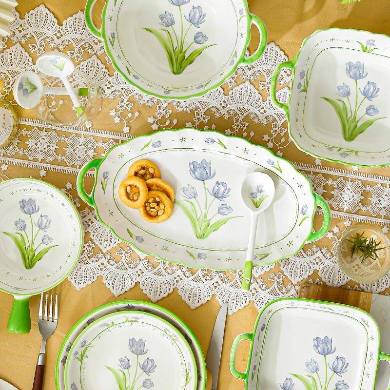 Fresh tulip bowl and plate set 