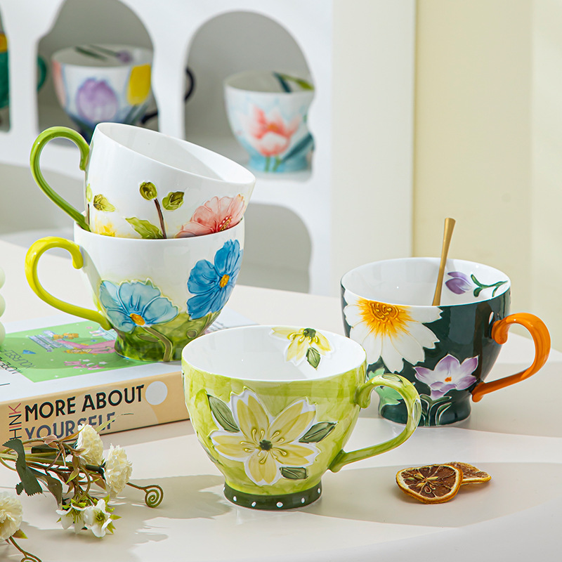 Hand-painted creative floral ceramic mug